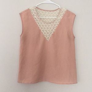 Pink and Ivory Lace Blouse Size Small